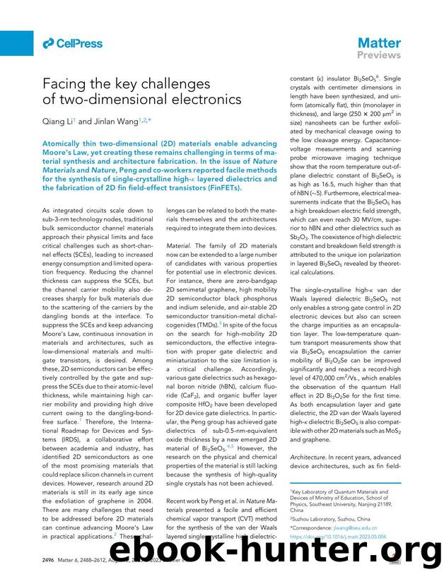 Facing the key challenges of two-dimensional electronics by Qiang Li & Jinlan Wang