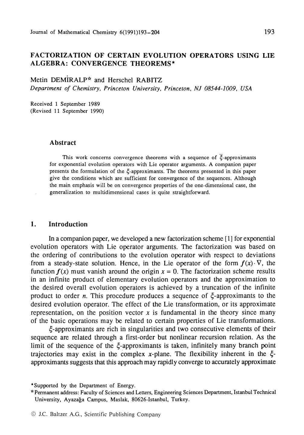 Factorization of certain evolution operators using lie algebra: Convergence theorems by Unknown
