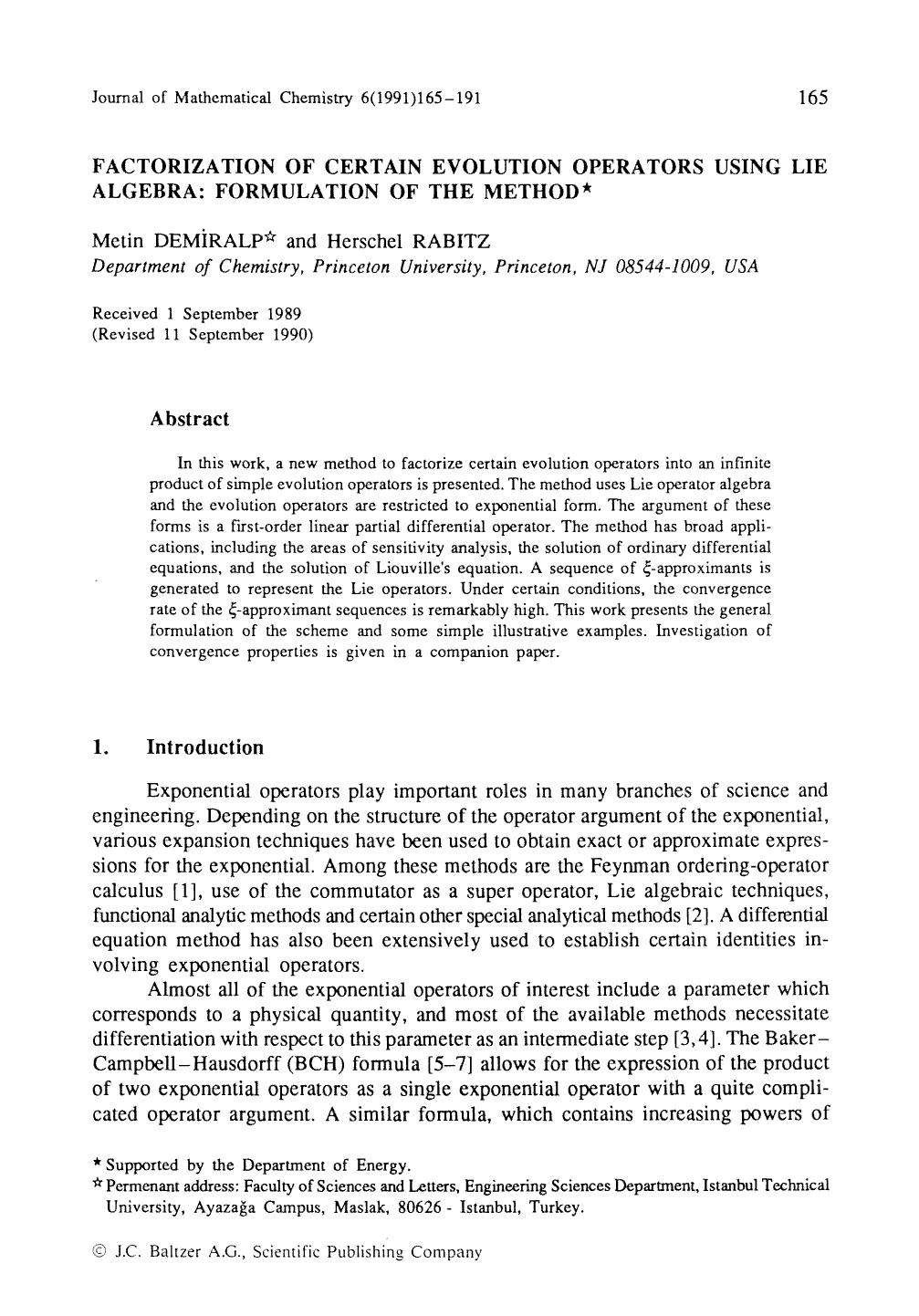 Factorization of certain evolution operators using lie algebra: Formulation of the method by Unknown