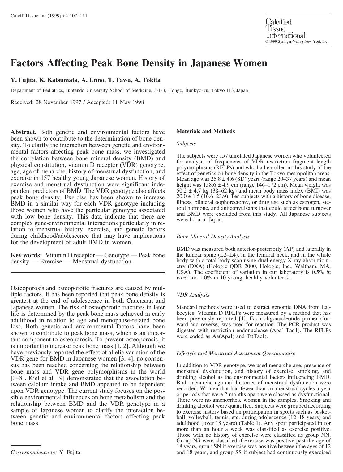 Factors Affecting Peak Bone Density in Japanese Women by Fujita Y. et al