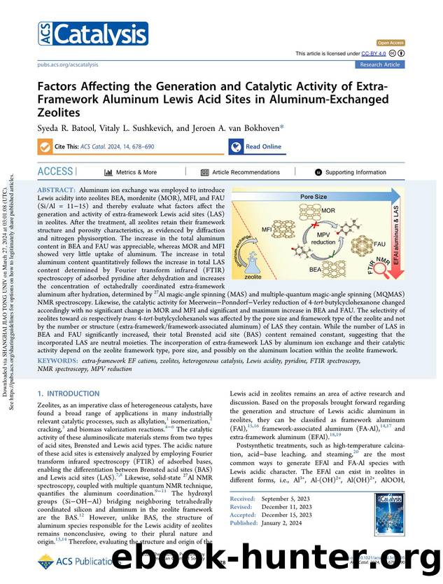 Factors Affecting the Generation and Catalytic Activity of Extra-Framework Aluminum Lewis Acid Sites in Aluminum-Exchanged Zeolites by Syeda R. Batool Vitaly L. Sushkevich & Jeroen A. van Bokhoven
