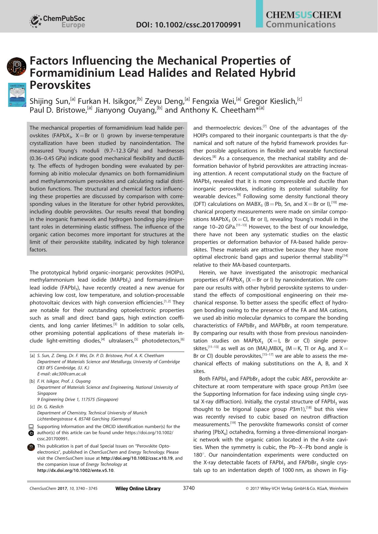 Factors Influencing the Mechanical Properties of Formamidinium Lead Halides and Related Hybrid Perovskites by Unknown