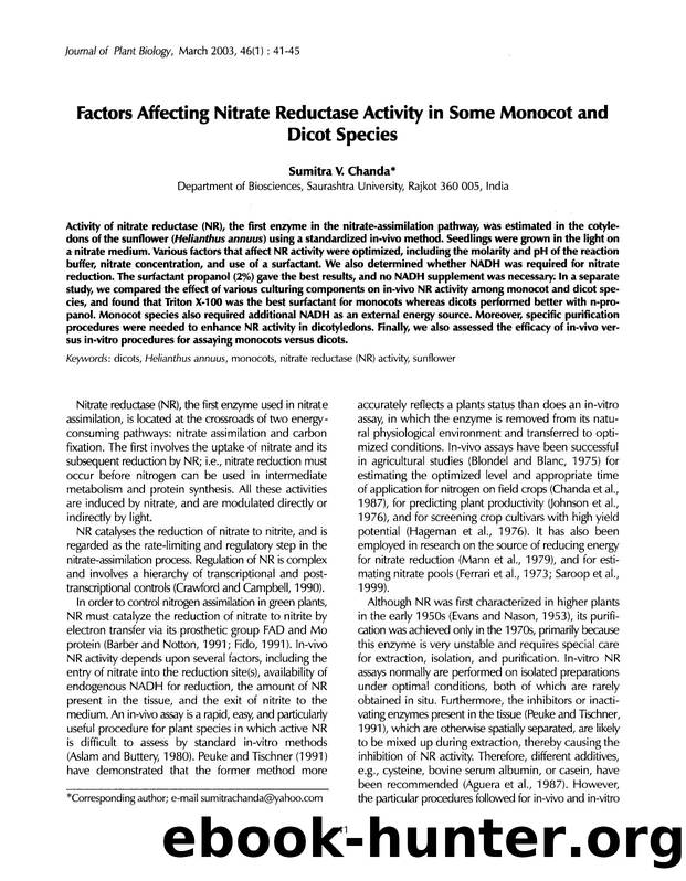 Factors affecting nitrate reductase activity in some monocot and dicot species by Unknown