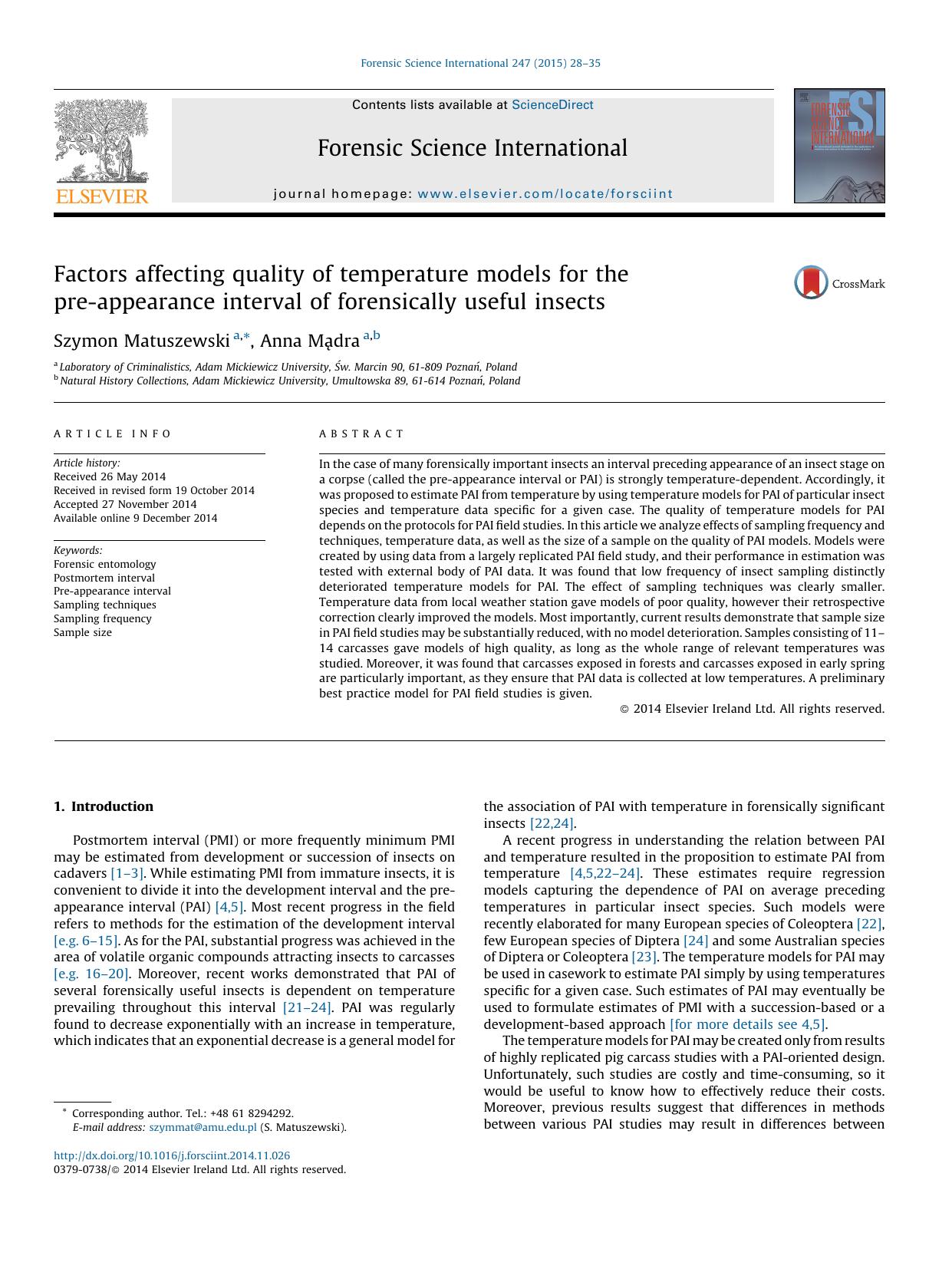 Factors affecting quality of temperature models for the pre-appearance interval of forensically useful insects by Szymon Matuszewski & Anna Mądra