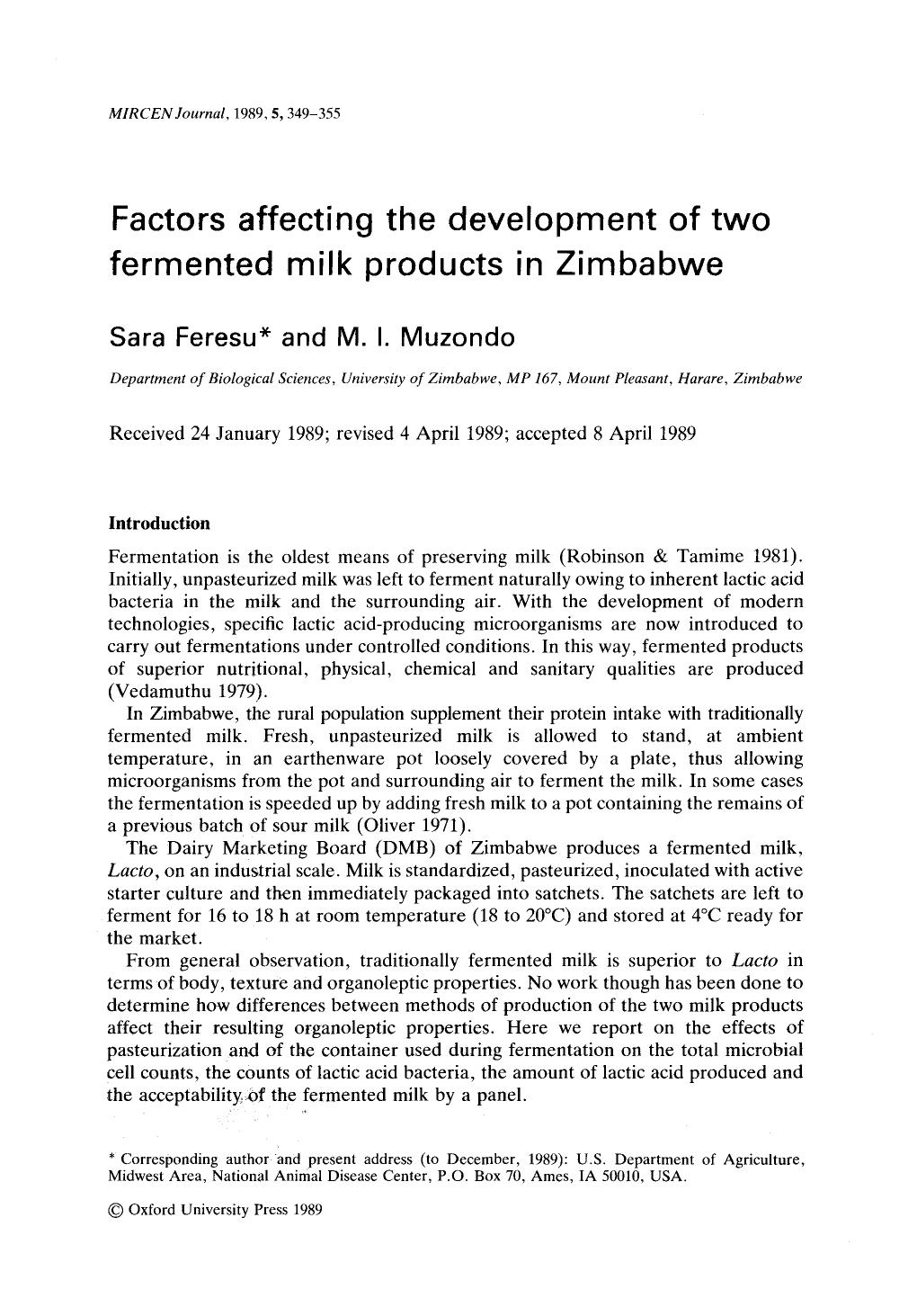 Factors affecting the development of two fermented milk products in Zimbabwe by Unknown