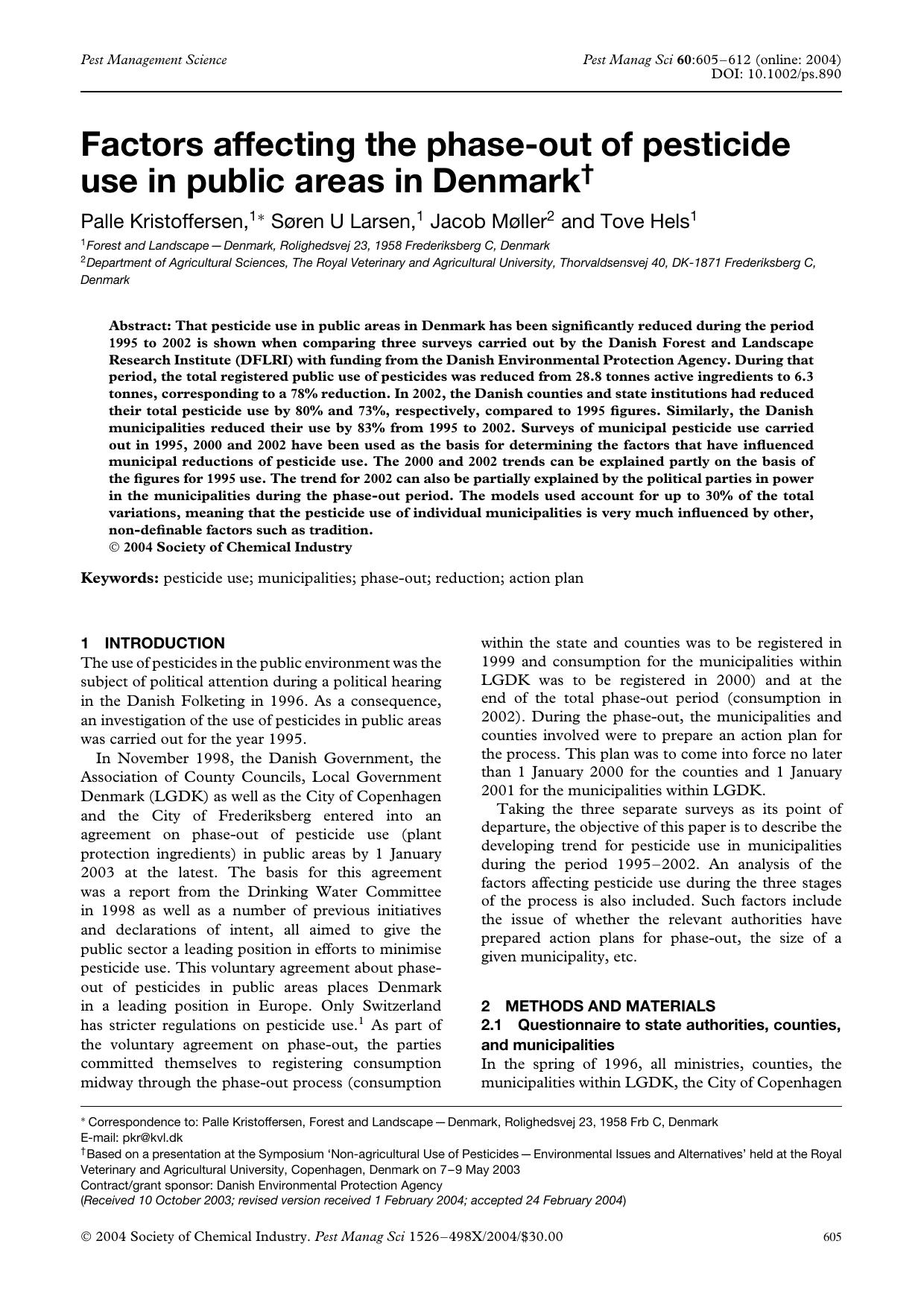 Factors affecting the phase-out of pesticide use in public areas in Denmark by Unknown