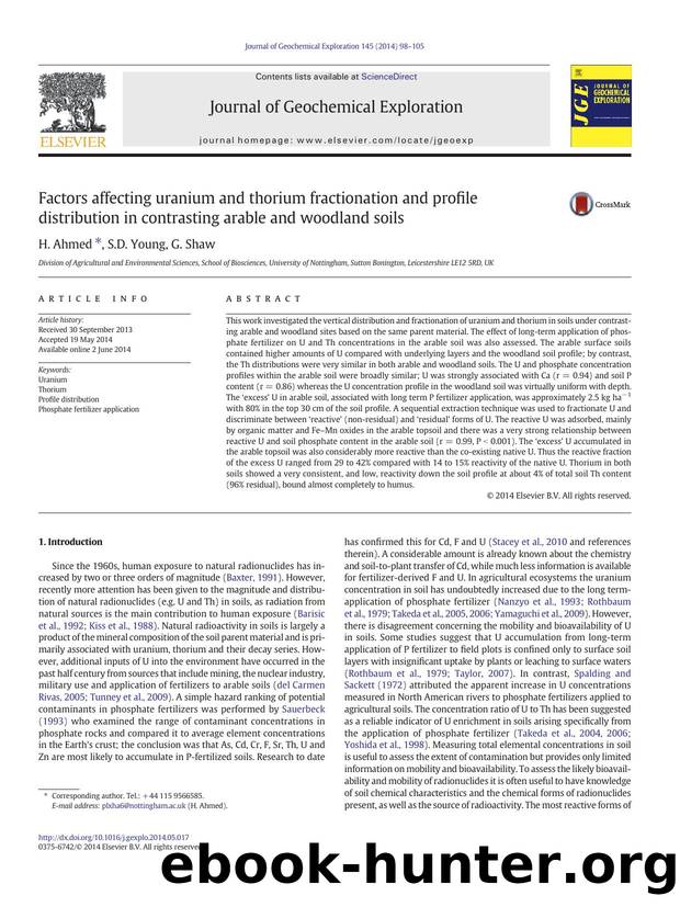 Factors affecting uranium and thorium fractionation and profile distribution in contrasting arable and woodland soils by H. Ahmed & S.D. Young & G. Shaw
