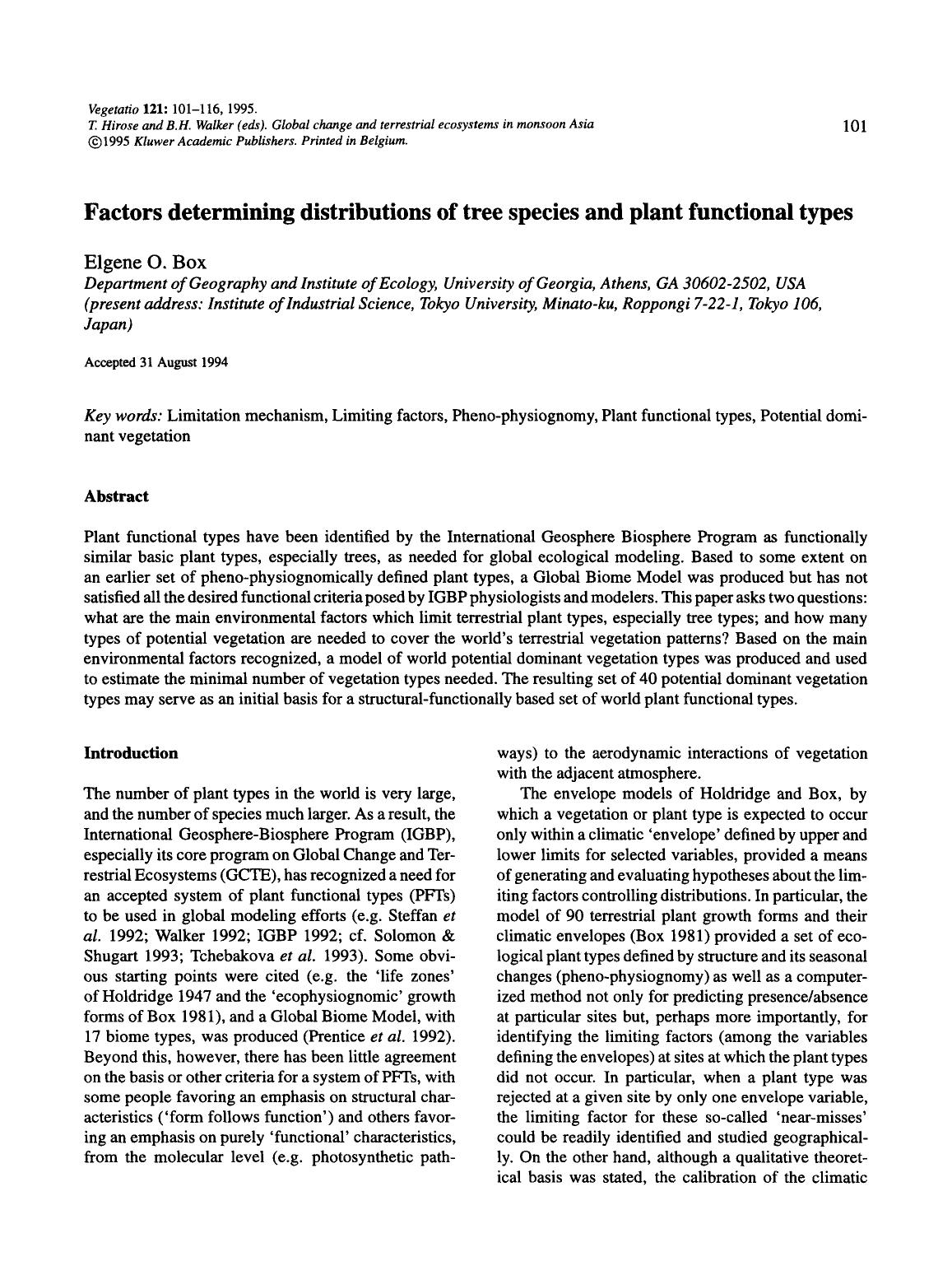 Factors determining distributions of tree species and plant functional types by Unknown