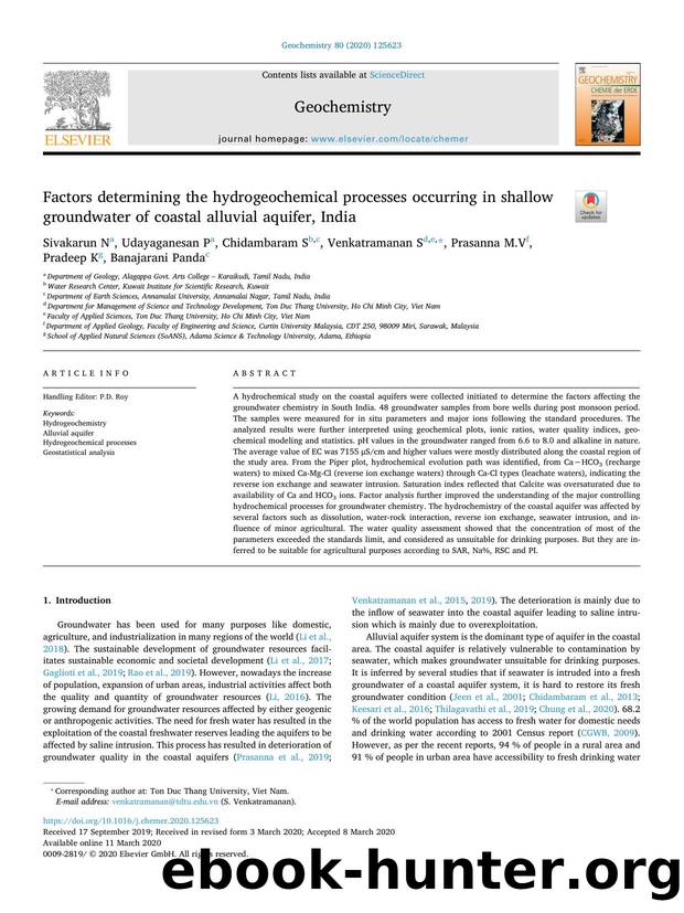 Factors determining the hydrogeochemical processes occurring in shallow groundwater of coastal alluvial aquifer, India by unknow