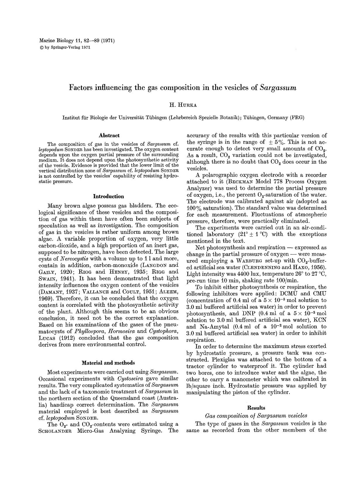 Factors influencing the gas composition in the vesicles of <Emphasis Type="Italic">Sargassum<Emphasis> by Unknown