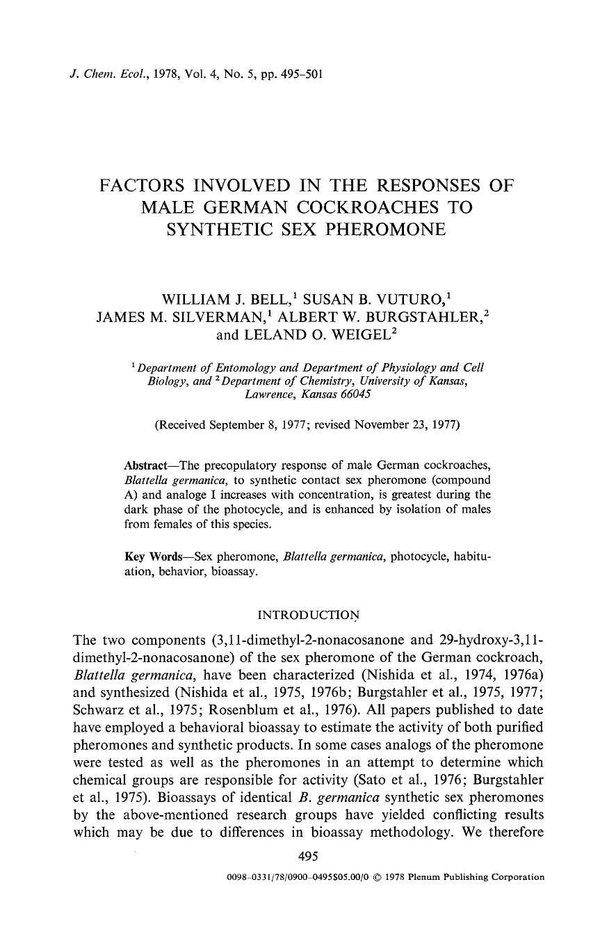 Factors involved in the responses of male german cockroaches to synthetic sex pheromone by Unknown