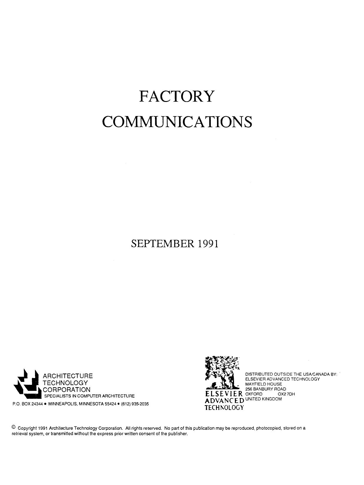 Factory Communications by Architecture Technology Corpor. (Auth.)
