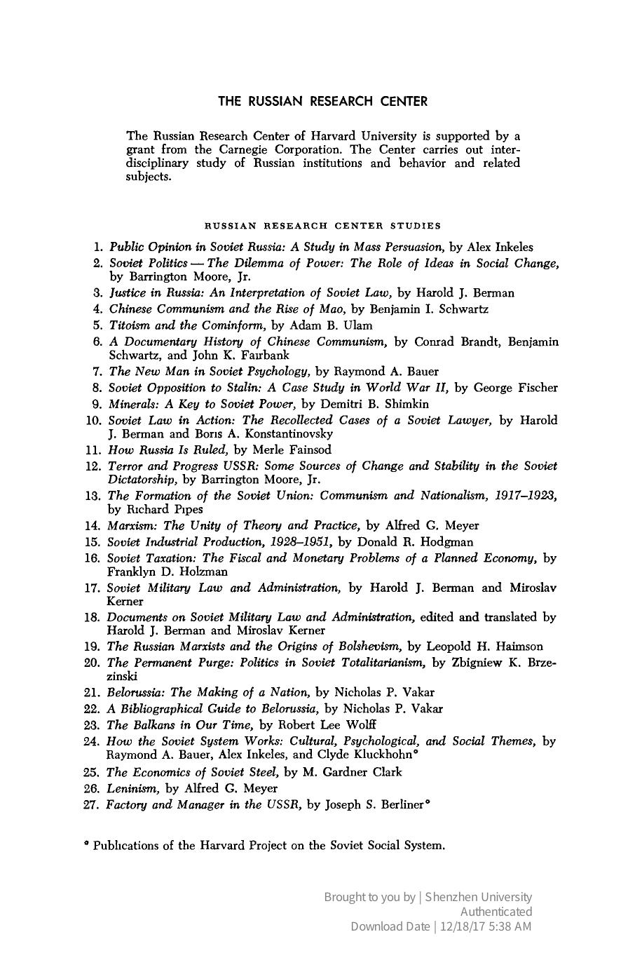 Factory and Manager in the USSR by Joseph S. Berliner