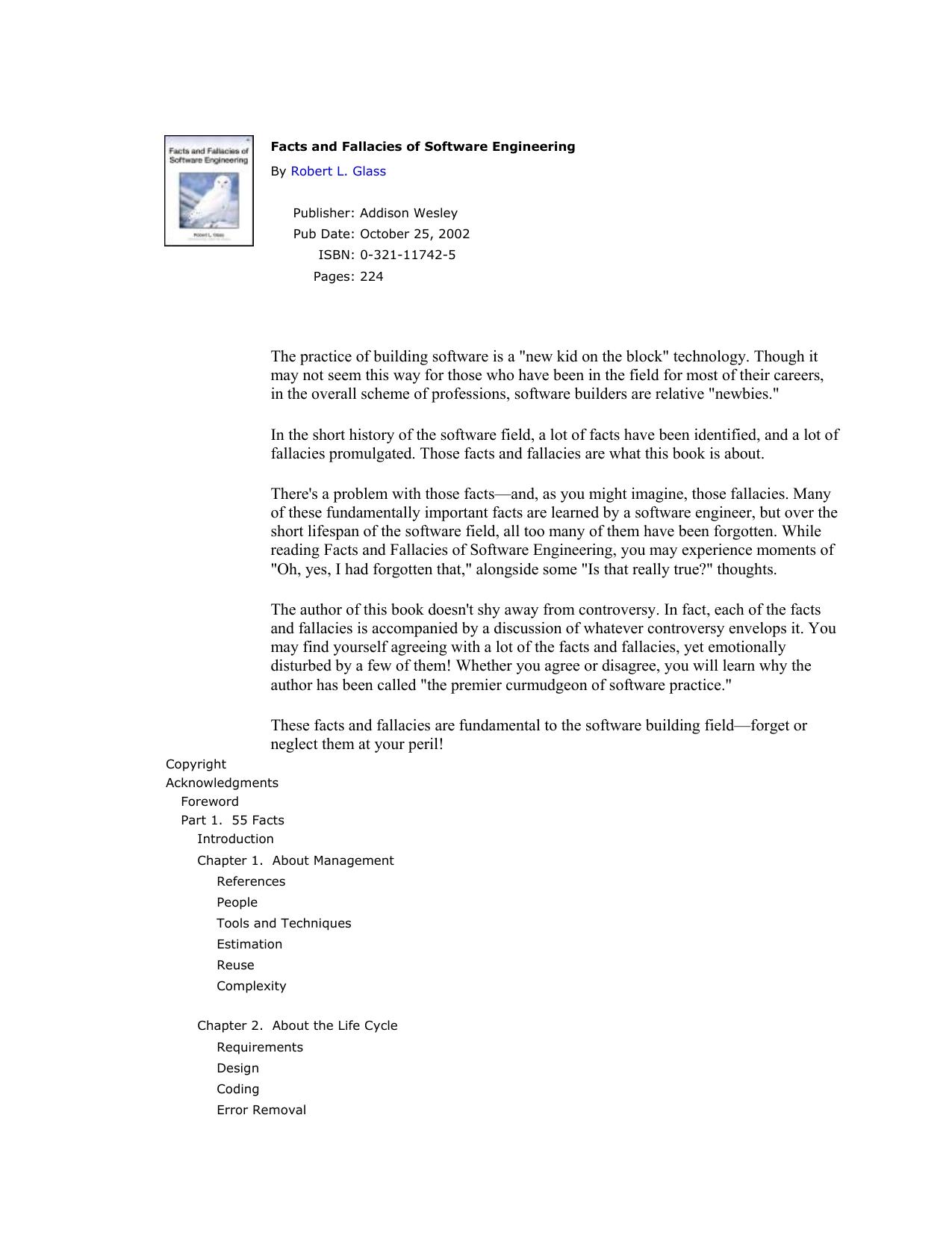 Facts and Fallacies of Software Engineering by Robert L. Glass