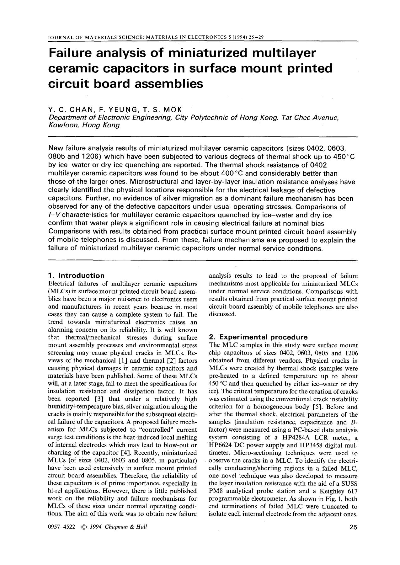 Failure analysis of miniaturized multilayer ceramic capacitors in surface mount printed circuit board assemblies by Unknown