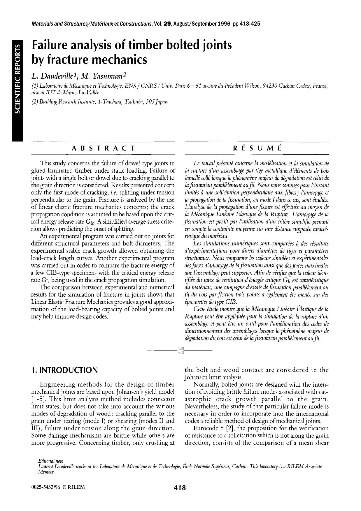 Failure analysis of timber bolted joints by fracture mechanics by Unknown