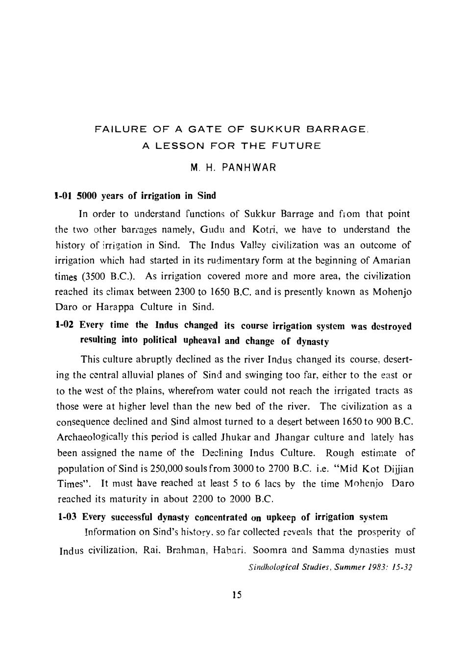 Failure of a Gate of Sukkur Barrage a Lesson for the Future by M. H. Panhwar