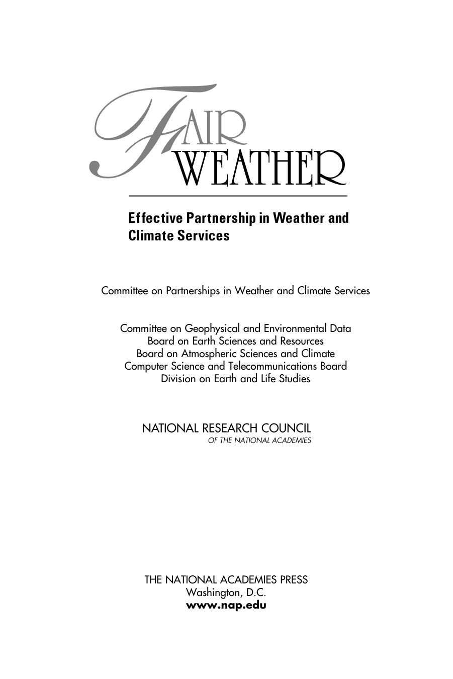 Fair Weather: Effective Partnerships in Weather and Climate Services by National Research Council