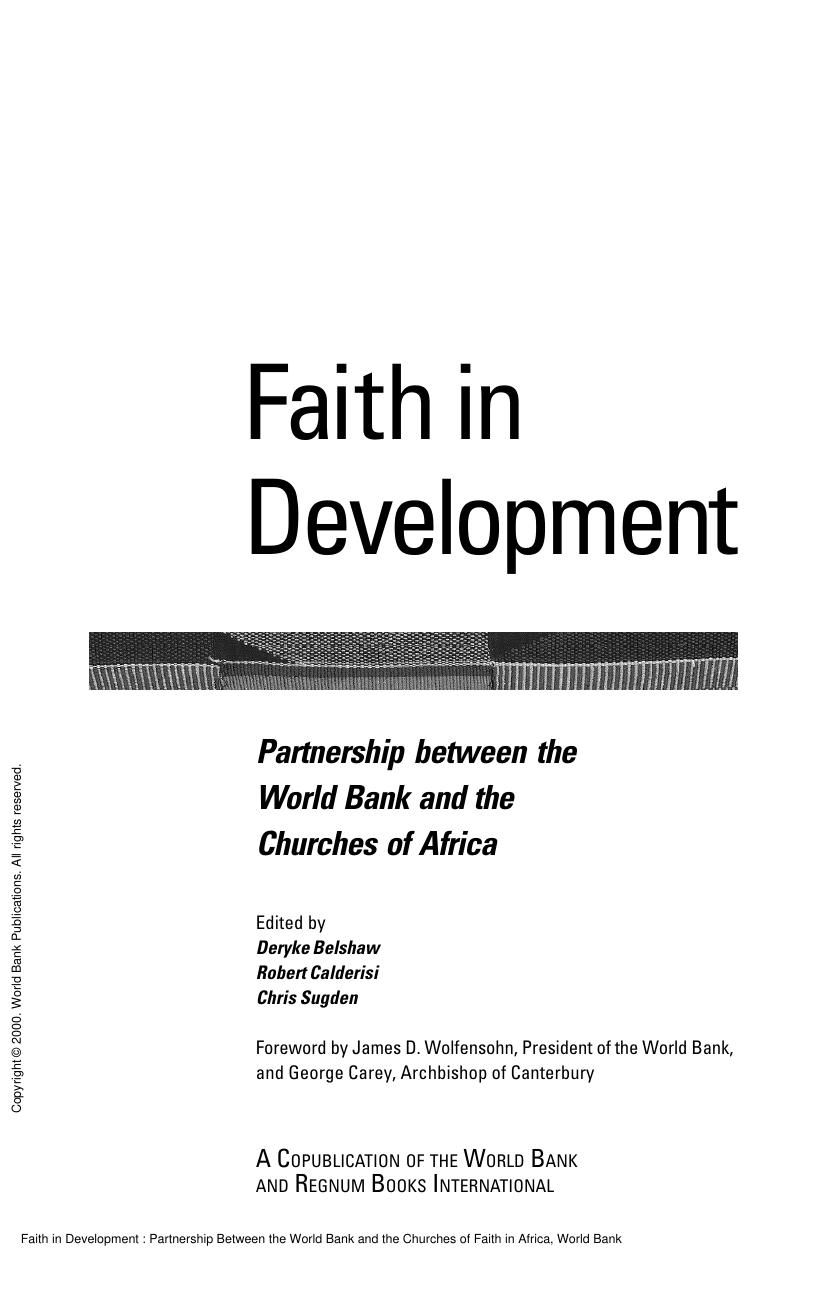 Faith in Development : Partnership Between the World Bank and the Churches of Faith in Africa by Deryke Belshaw; Robert Calderisi; Chris Sugden; Chris Sugden