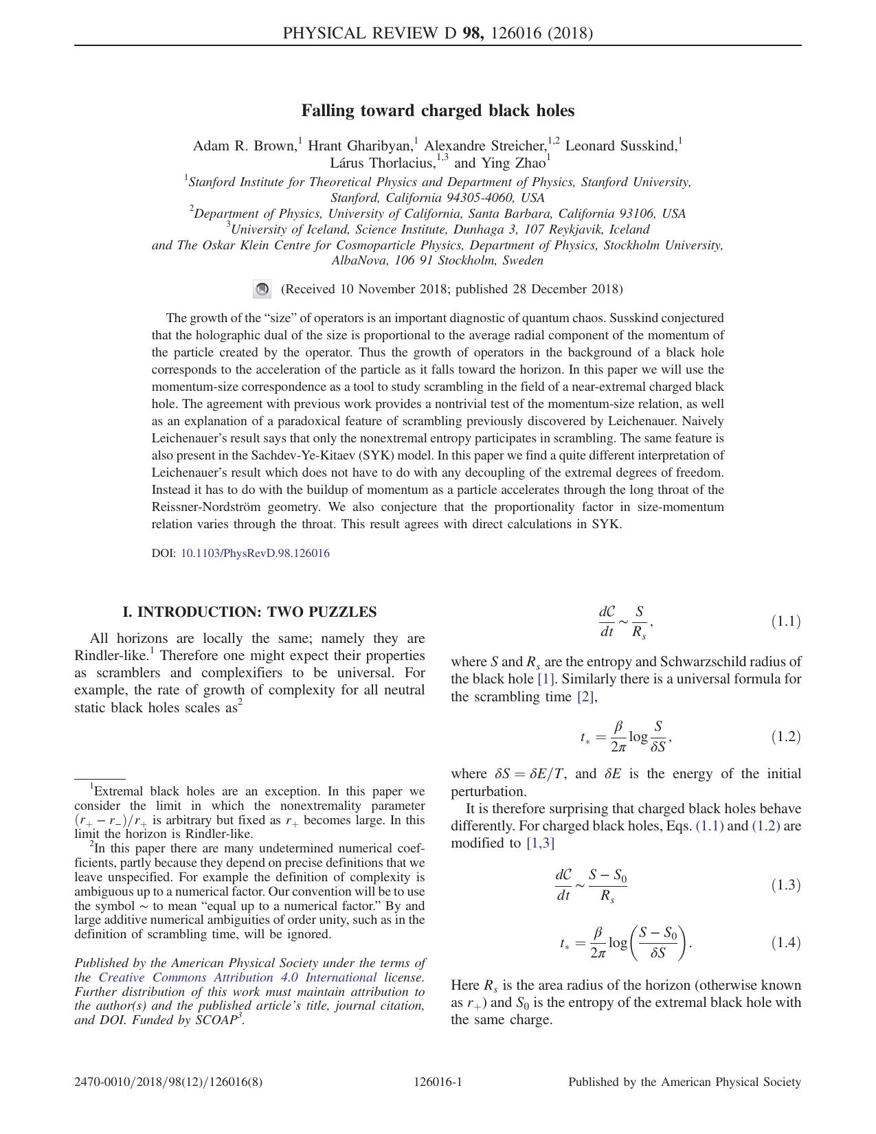 Falling toward charged black holes by unknow
