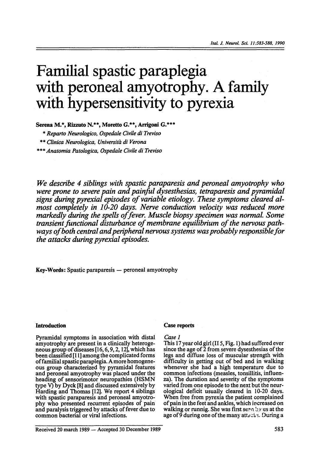 Familial spastic paraplegia with peroneal amyotrophy. A family with hypersensitivity to pyrexia by Unknown