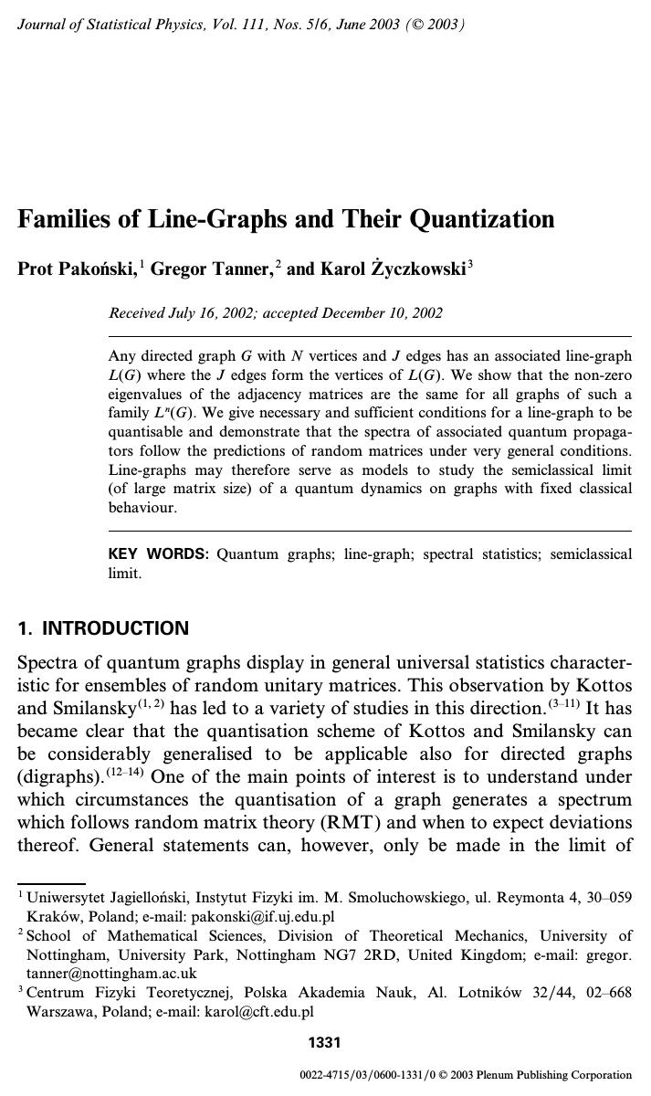 Families of Line-Graphs and Their Quantization by Unknown