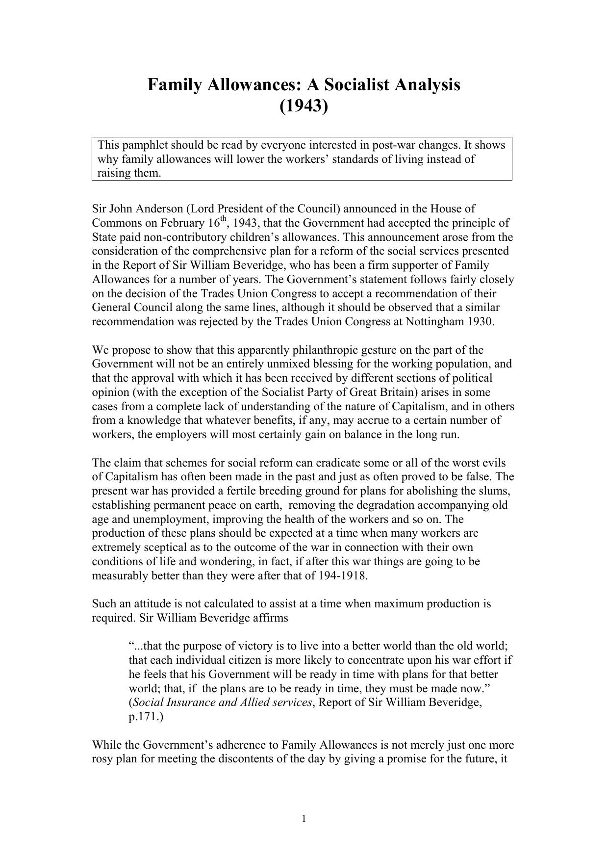 Family Allowances: A Socialist Analysis by buickad