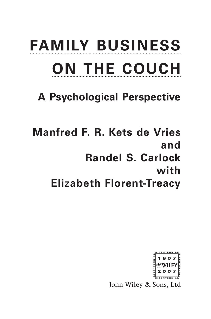 Family Business on the Couch: A Psychological Perspective by Manfred F. R. Kets de Vries Randel S. Carlock