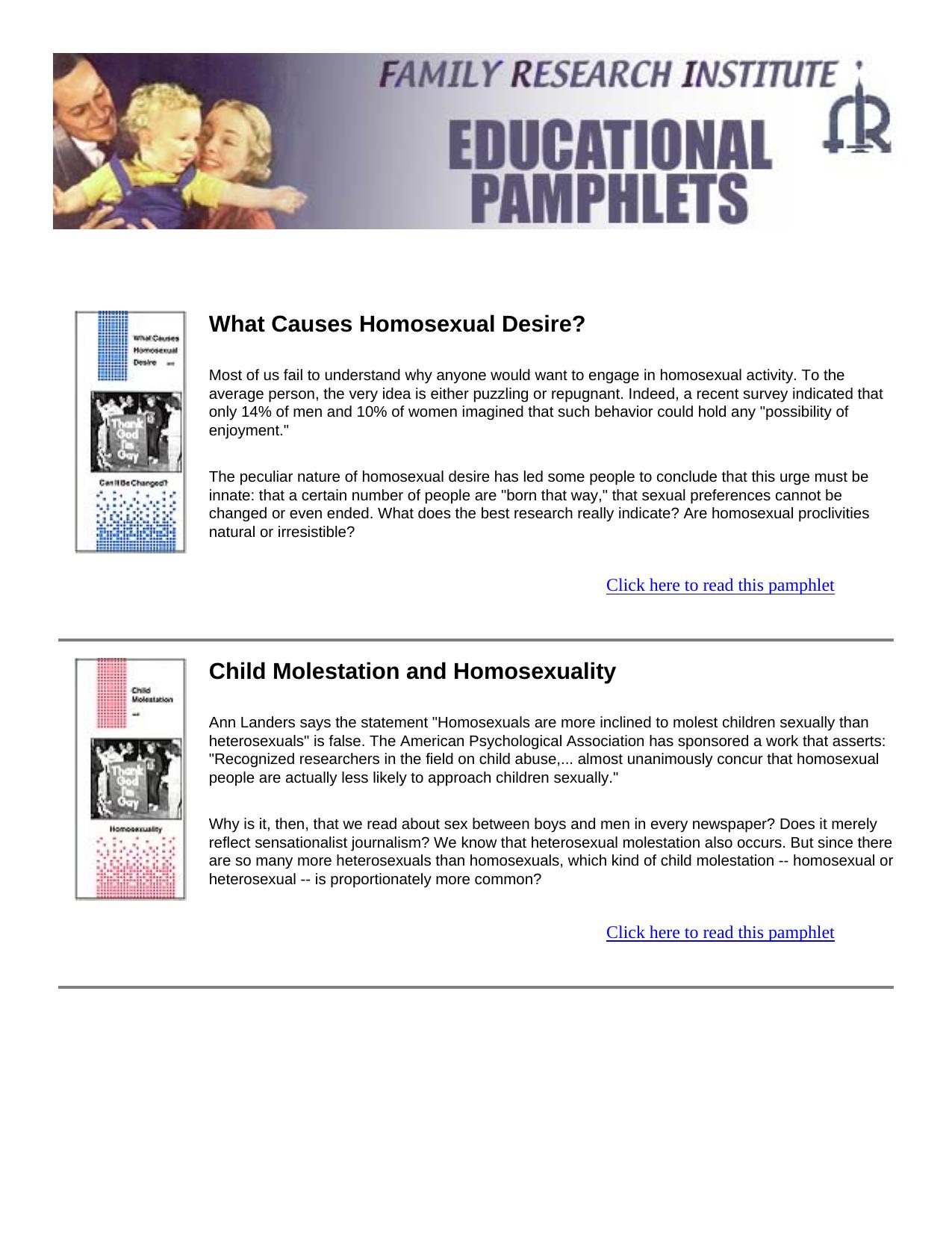 Family Research Institute - Educational Pamphlets by Facts About; Gay Queer Faggot Poof Dyke Lesbian & Homosexual's (www.familyresearchinst.org) 61s