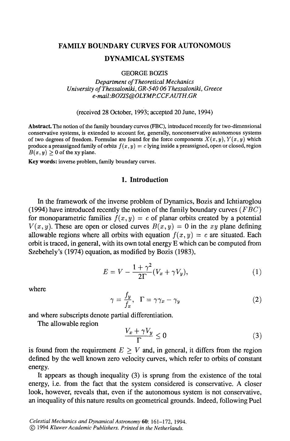 Family boundary curves for autonomous dynamical systems by Unknown