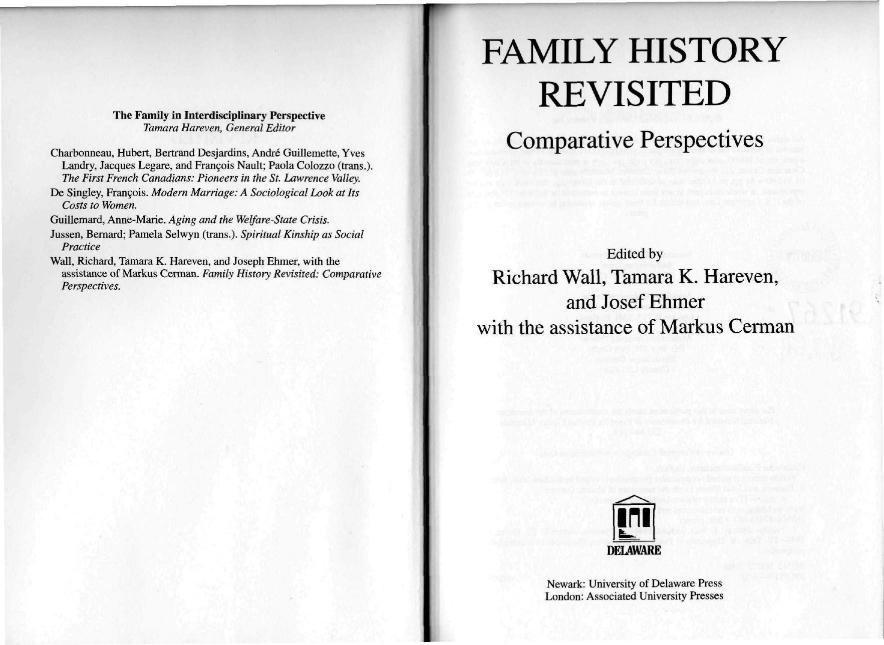 Family history revisited: comparative perspectives by Richard Wall Tamara K. Hareven Joseph Ehmer
