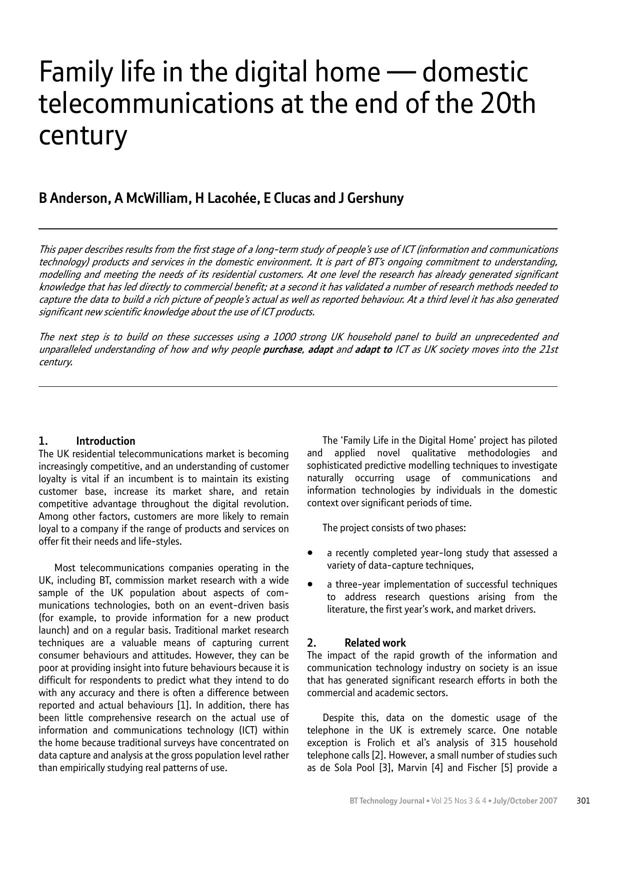 Family life in the digital home — domestic telecommunications at the end of the 20th century by Unknown