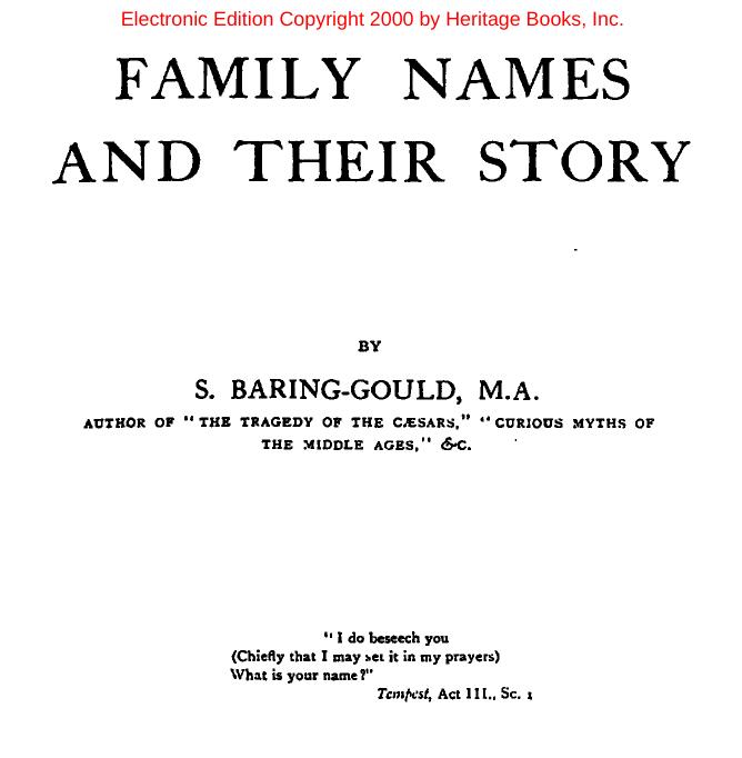 Family names and their story by Baring-Gould Sabine