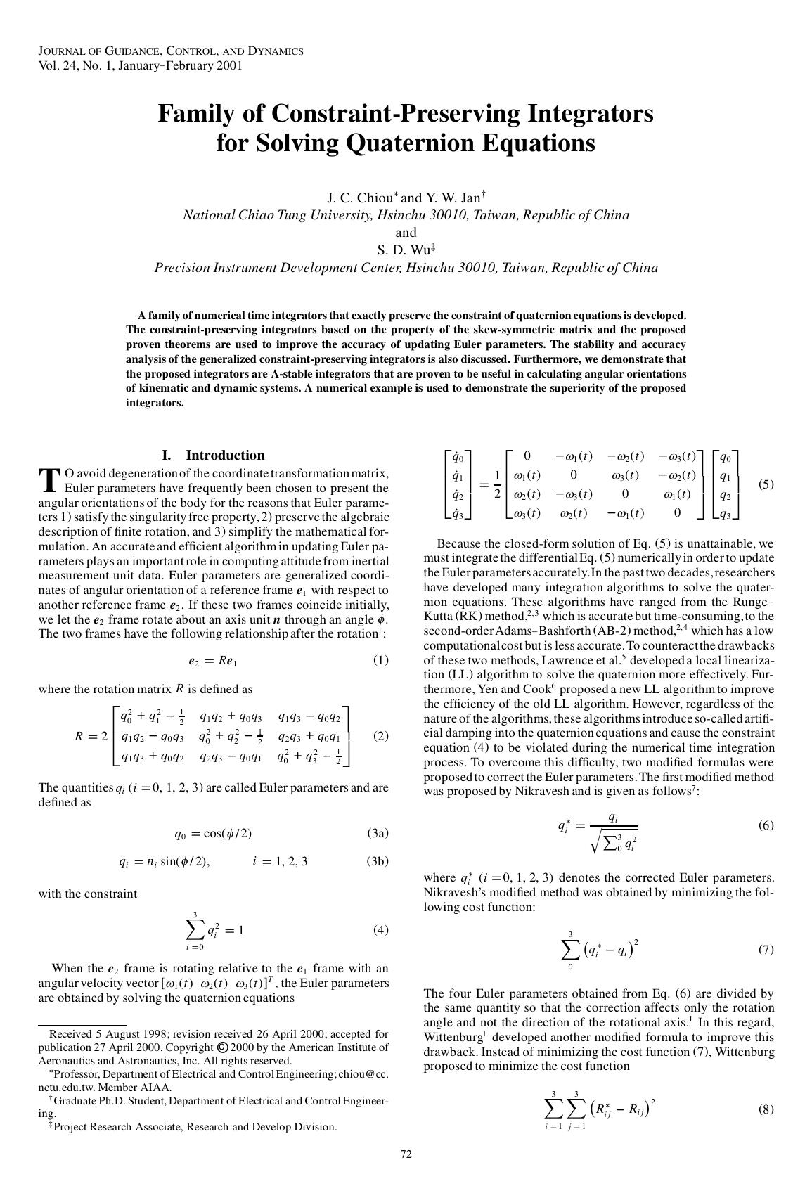 Family of Constraint-Preserving Integrators for Solving Quaternion Equations by Unknown