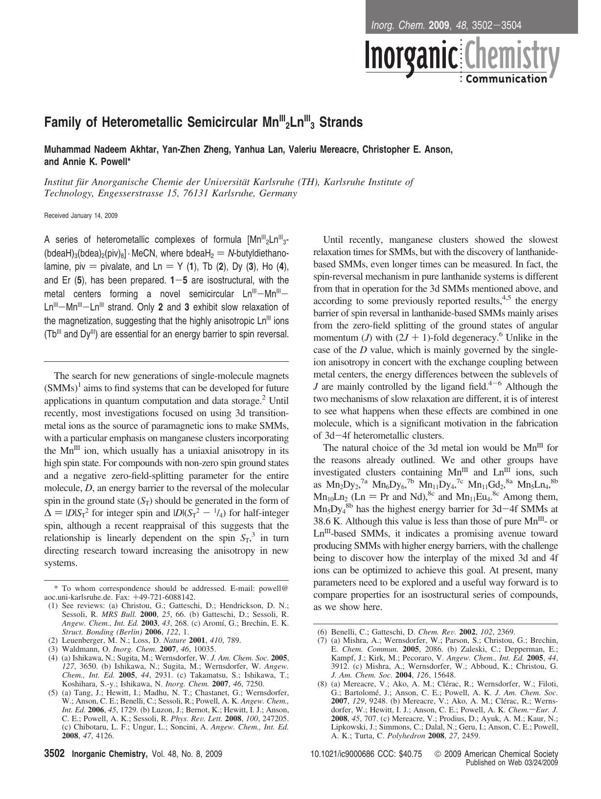 Family of Heterometallic Semicircular MnIII2LnIII3 Strands by unknow