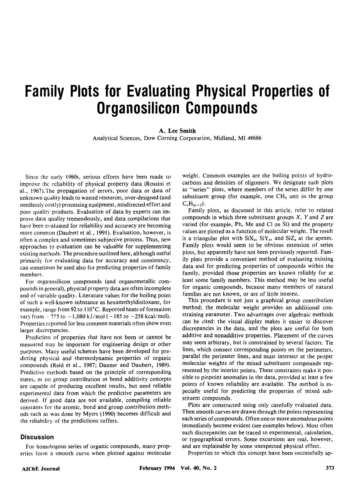 Family plots for evaluating physical properties of organosilicon compounds by Unknown