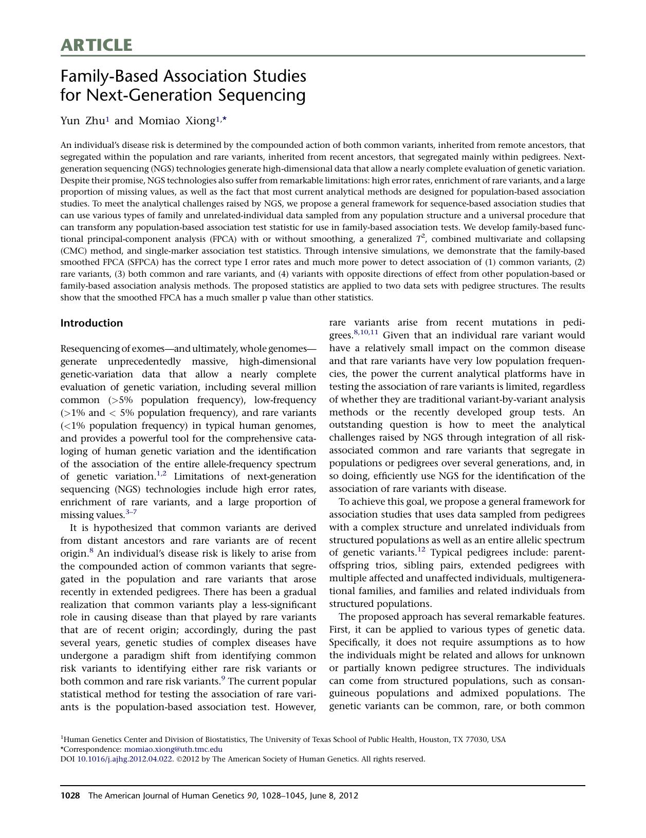 Family-Based Association Studies for Next-Generation Sequencing by Yun Zhu & Momiao Xiong