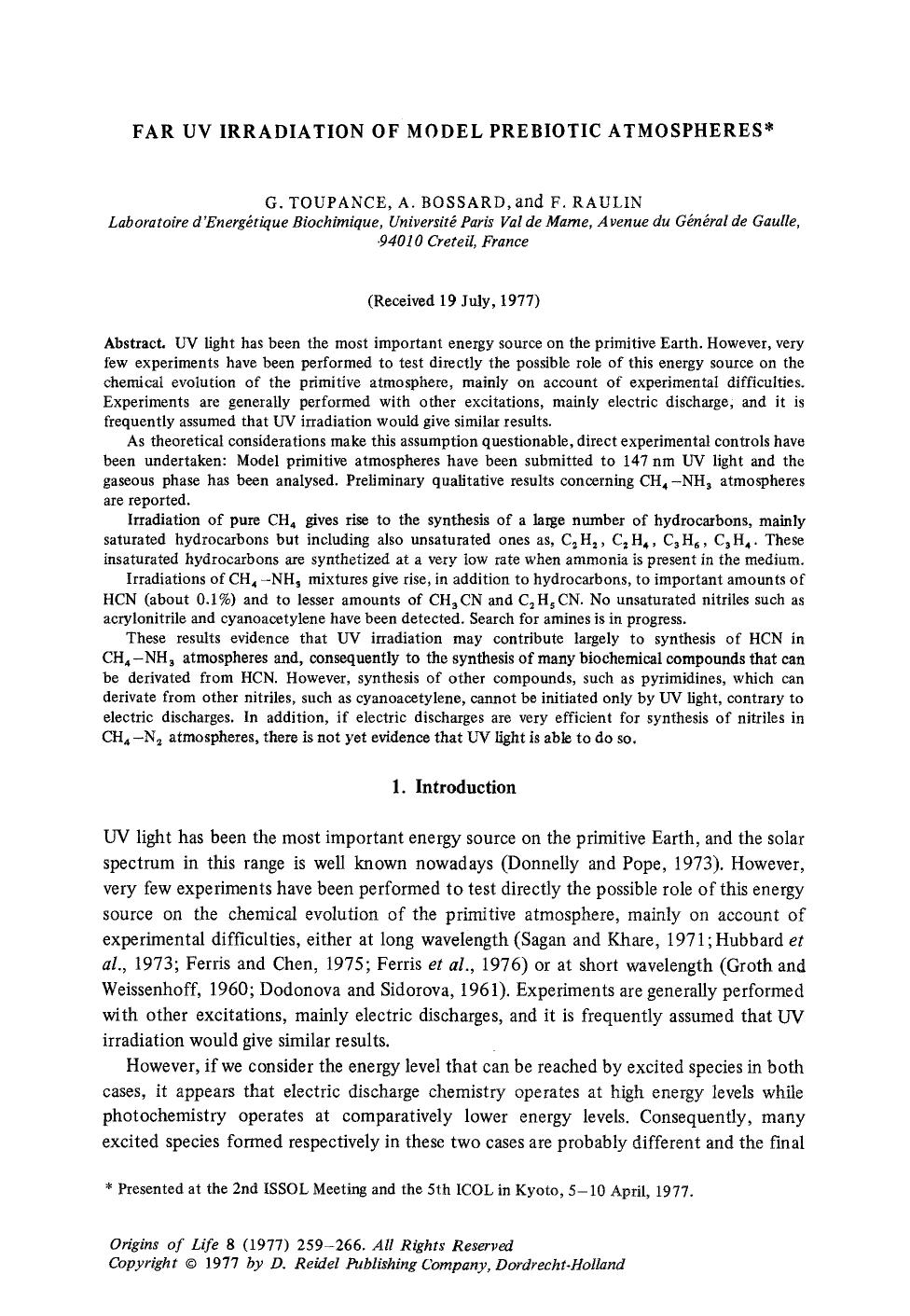 Far UV irradiation of model prebiotic atmospheres by Unknown
