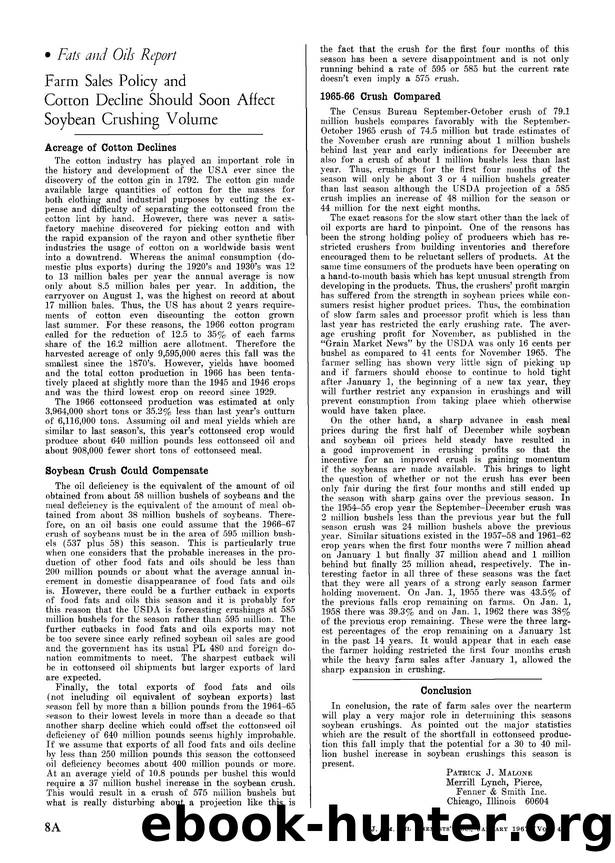 Farm sales policy and cotton decline should soon affect soybean crushing volume by Unknown