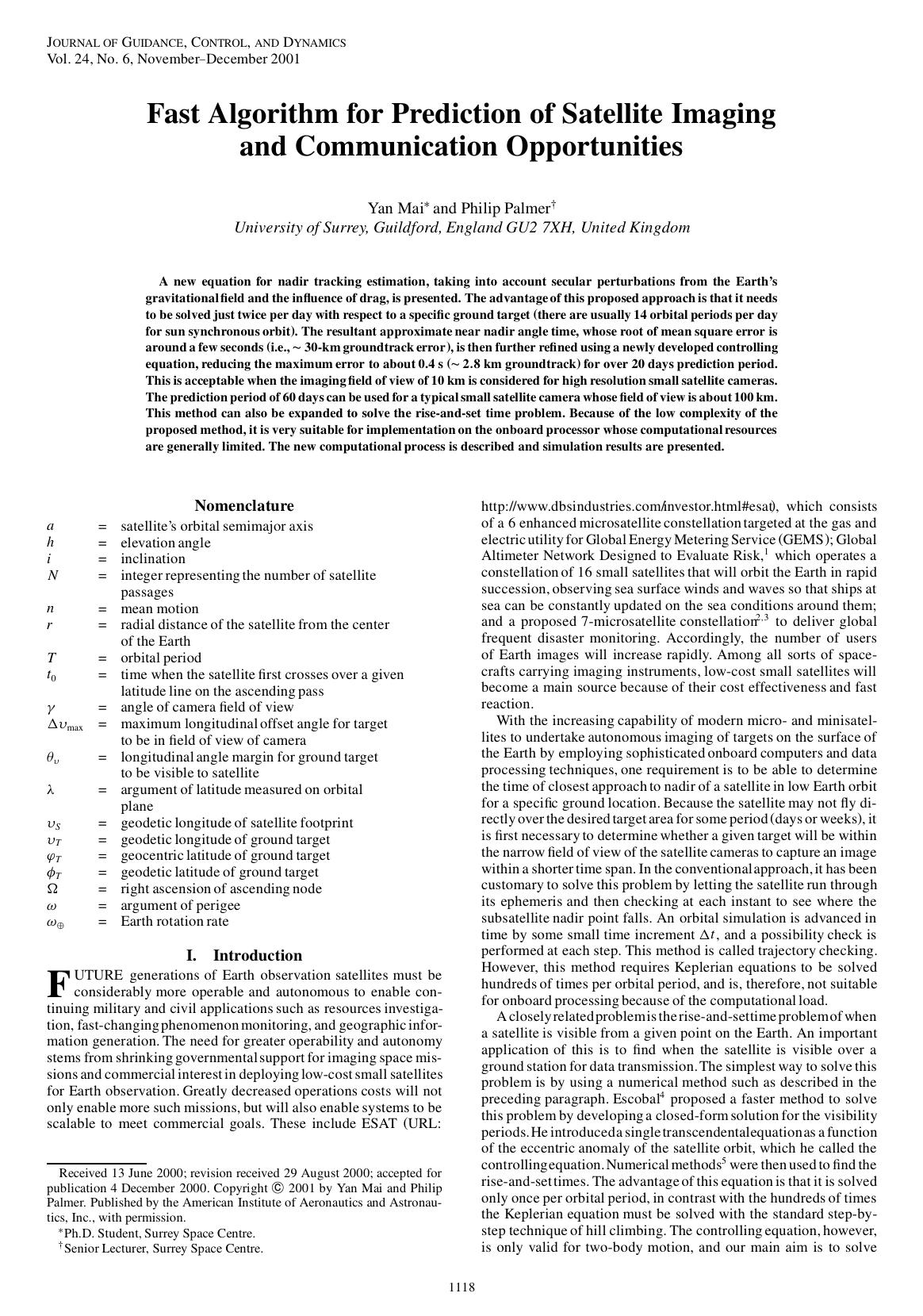 Fast Algorithm for Prediction of Satellite Imaging and Communication Opportunities by Unknown