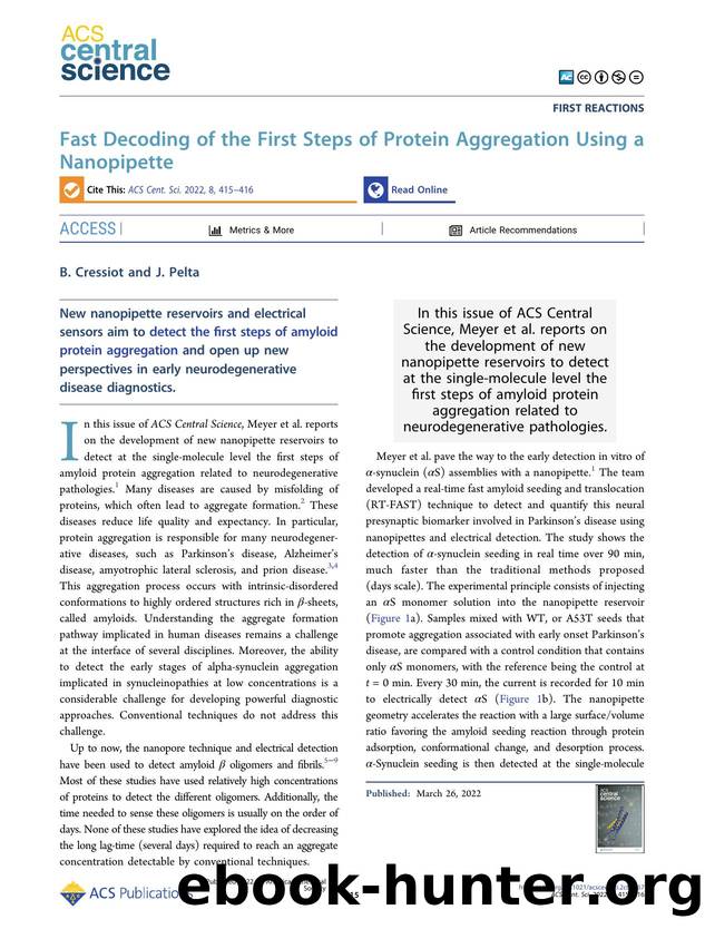 Fast Decoding of the First Steps of Protein Aggregation Using a Nanopipette by B. Cressiot & J. Pelta