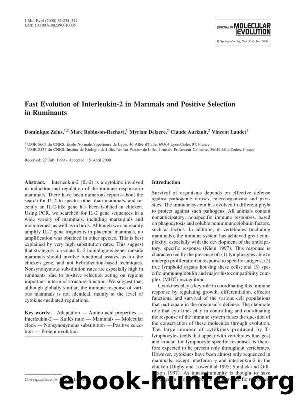 Fast Evolution of Interleukin-2 in Mammals and Positive Selection in Ruminants by Zelus D. et al