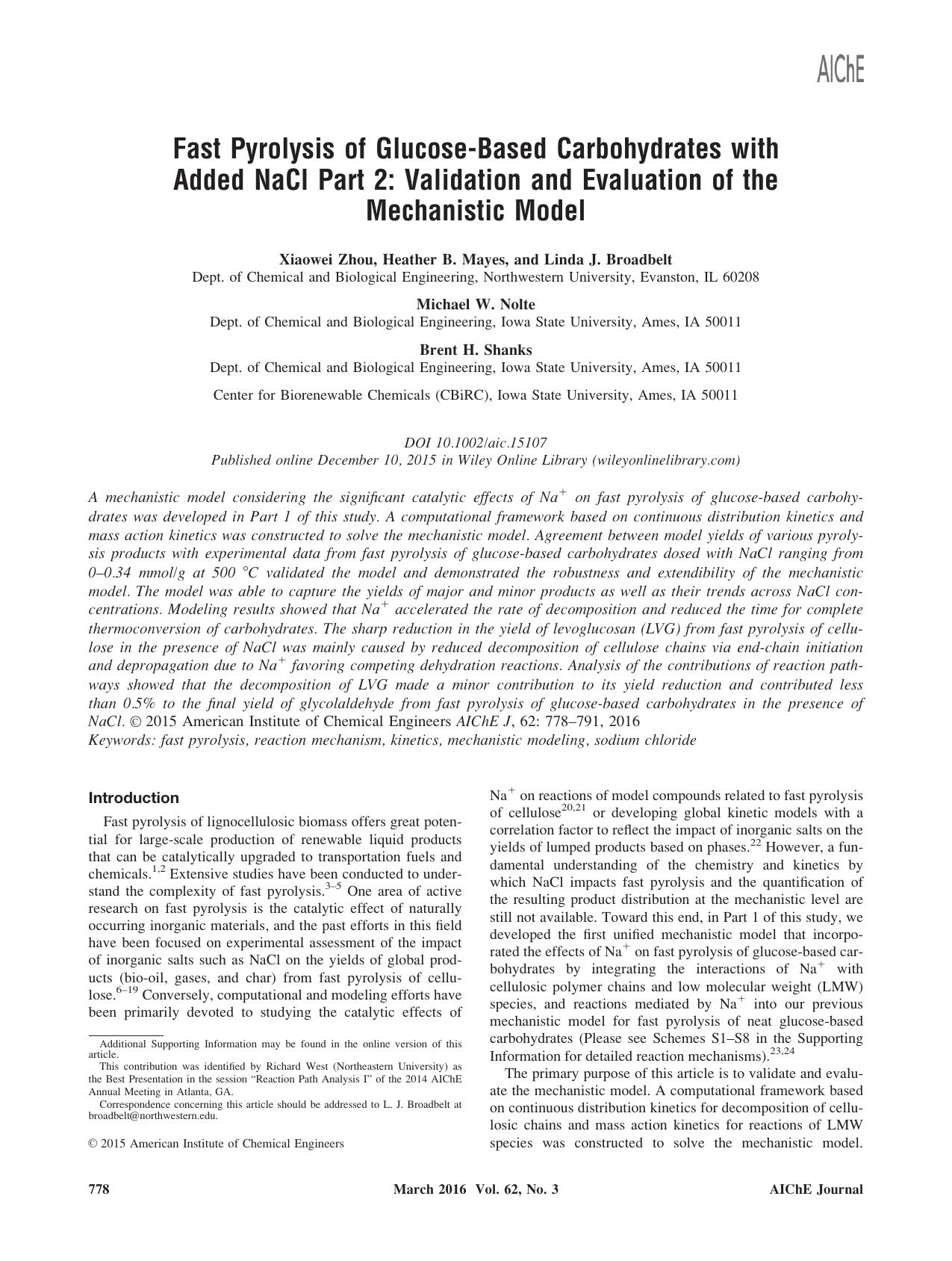 Fast Pyrolysis of Glucose‐Based Carbohydrates with Added NaCl Part 2: Validation and Evaluation of the Mechanistic Model by Unknown