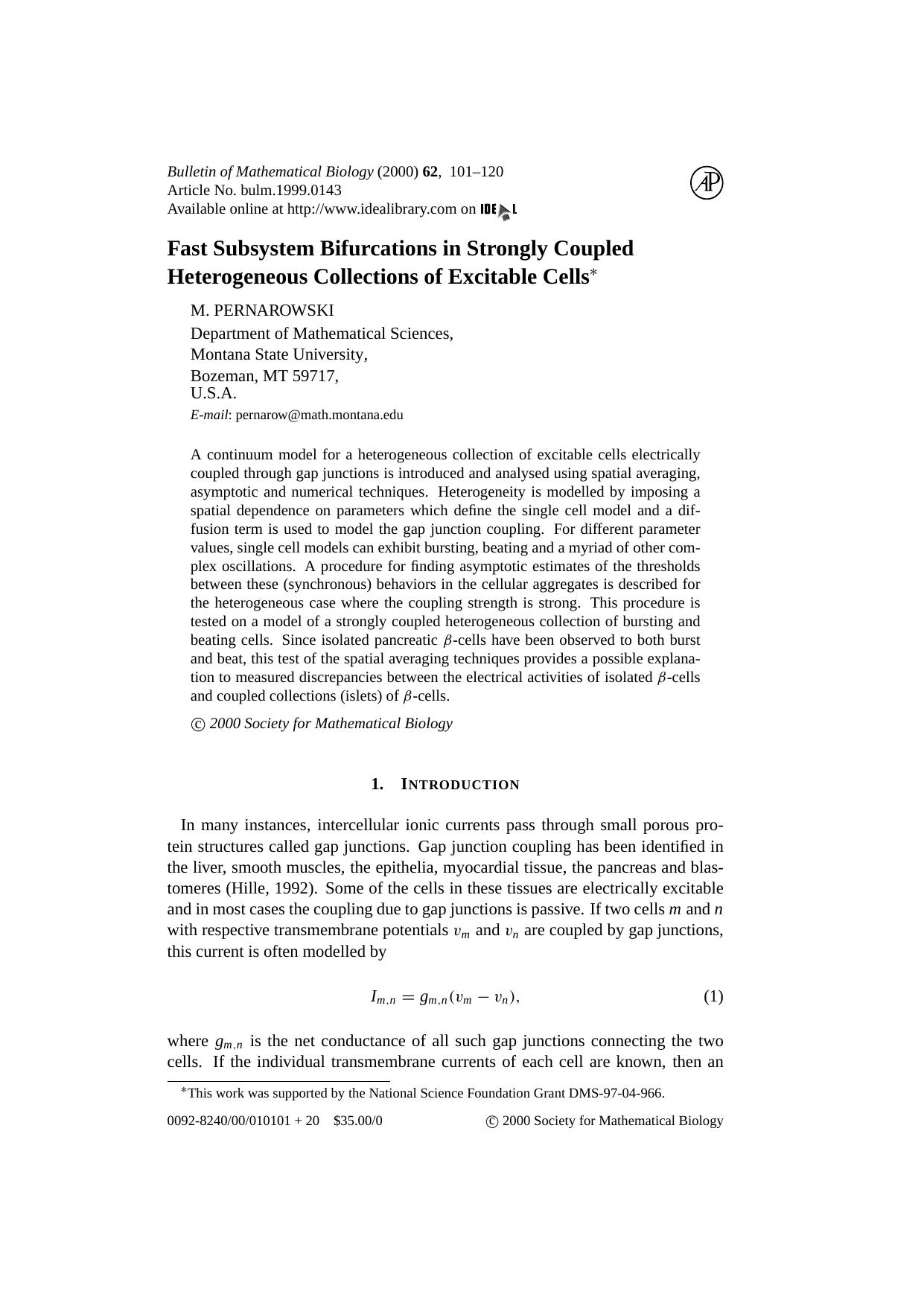 Fast Subsystem Bifurcations in Strongly Coupled Heterogeneous Collections of Excitable Cells by M. Pernarowski