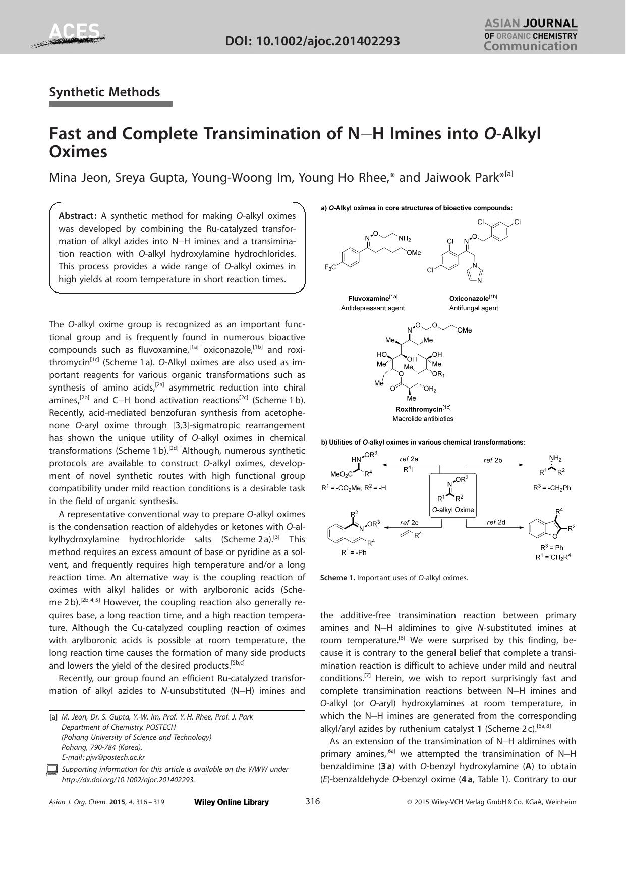 Fast and Complete Transimination of NH Imines into OAlkyl Oximes by Unknown