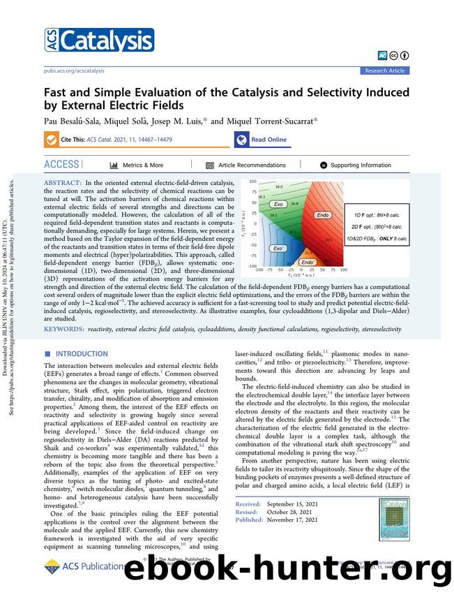 Fast and Simple Evaluation of the Catalysis and Selectivity Induced by External Electric Fields by Pau Besalú-Sala Miquel Solà Josep M. Luis & Miquel Torrent-Sucarrat