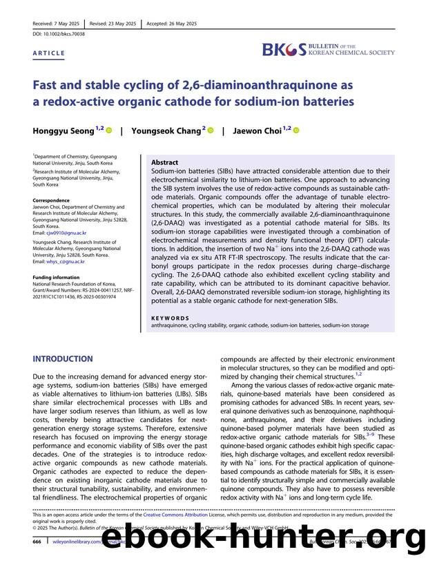 Fast and Stable Cycling of 2,6âDiaminoanthraquinone as a RedoxâActive Organic Cathode for SodiumâIon Batteries by Unknown