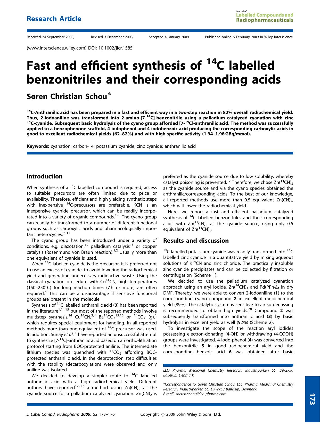 Fast and efficient synthesis of 14C labelled benzonitriles and their corresponding acids by Unknown