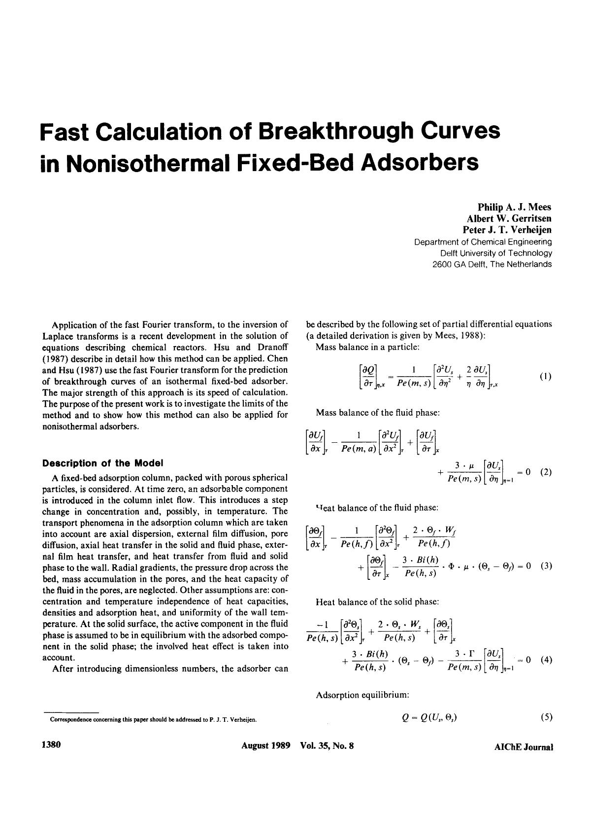 Fast calculation of breakthrough curves in nonisothermal fixed-bed adsorbers by Unknown