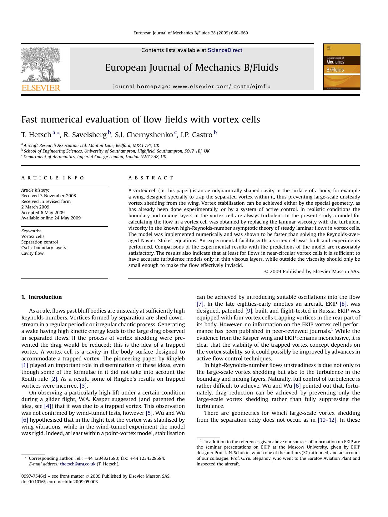 Fast numerical evaluation of flow fields with vortex cells by T. Hetsch; R. Savelsberg; S.I. Chernyshenko; I.P. Castro